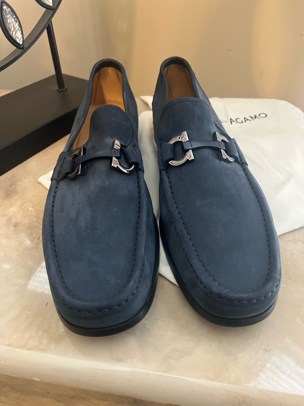 Salvatore Ferragamo Navy Suede Bit Loafers 10EE